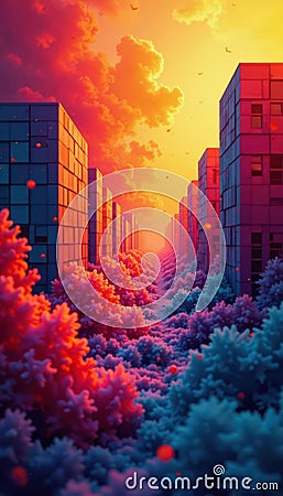 Geometric colored blocks, horizontal menu structure, web, mobile, modern Cartoon Illustration