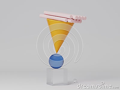 Geometric composition of different objects, 3D rendering Cartoon Illustration