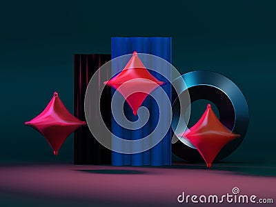 Geometric composition of different objects, 3D rendering Cartoon Illustration