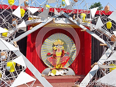 A geometric concept of a kali puja pandal with godddess kali and lord shiva at calcutta with artistic background. Editorial Stock Photo