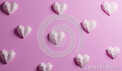 Geometric configuration group of pink heart shaped isolated on sweet pastel pink color, flat lay.romantic valentine day background Stock Photo