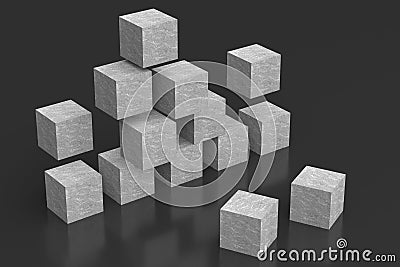 Geometric construction abstraction gray cubes 3d rendering Stock Photo