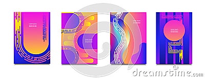 Geometric covers set. Round gradient shapes composition. Cool modern neon color. Abstract fluid shapes. Liquid and fluid poster. F Vector Illustration