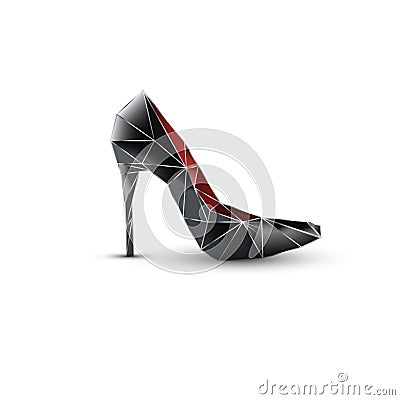 Geometric crystal shoe. Fashion isolated black and red female shoe on a high heel. Vector design Vector Illustration