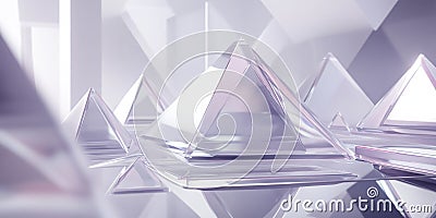 A geometric 3D background with floating translucent pyramids arranged in a dynamic, layered Stock Photo