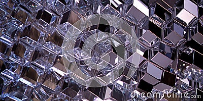 A geometric 3D background showcasing an intricate array of interlocking cubes, each with a glossy, Stock Photo