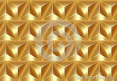 Geometric 3D Seamless Pattern Basic Shapes. Golden Background with luxury gold polygonal texture and shiny triangle lines Vector Illustration