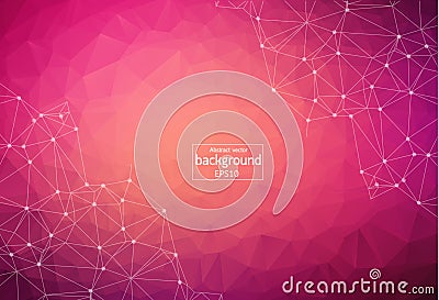 Geometric Dark Pink Polygonal background molecule and communication. Connected lines with dots. Minimalism background. Concept of Vector Illustration