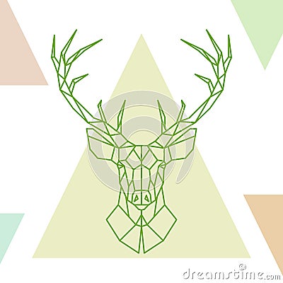 Geometric deer head on colorful triangles. Vector Illustration