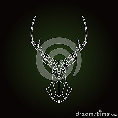 Geometric deer head on dark green background. Vector Illustration