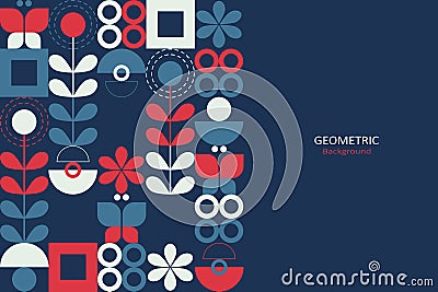 Geometric design with blue red, and white on a dark blue background. Vector Illustration