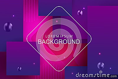 Geometric design with dark pink hue gradient, blue squares set Vector Illustration