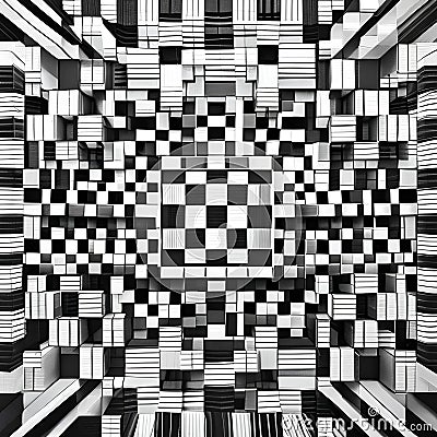 A geometric design with squares and rectangles arranged in a checkerboard pattern, in shades of black and white2, Generative AI Stock Photo