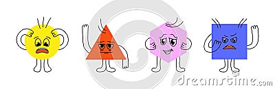 Geometric doodle characters. Abstract funny cartoon funny figures circle triangle square hexagon shapes. Vector set Vector Illustration