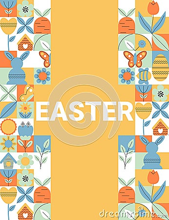 Geometric Easter card in retro style for celebration design. Holiday spring concept. Flat minimal vector illustration Vector Illustration