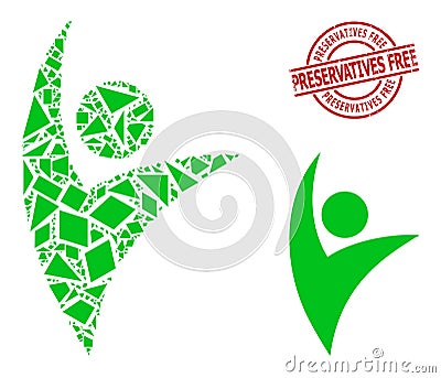 Geometric Eco Man Icon Mosaic and Grunge Preservatives Free Stamp Vector Illustration
