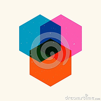Geometric elements risograph effect. Minimalist simple objects, abstract duotone shapes riso print. Vector vintage Vector Illustration
