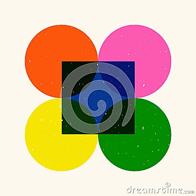 Geometric elements risograph effect. Simple circle square objects, abstract duotone shapes riso print. Vector Vector Illustration