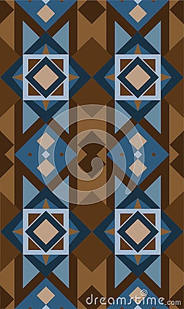 Geometric embroidery blue and brown illustration Cartoon Illustration