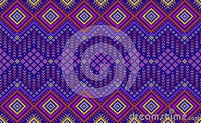 Geometric ethnic pattern, Pixel continuous zigzag style, Pink and blue pattern Nordic repetitive Vector Illustration
