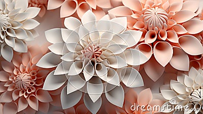 Geometric Fantasy Flowers Abstract 3D Render - Vibrant Peach Fuzz Background Art Stock Photo