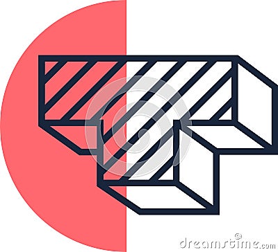 Geometric figure creating an impossible object with diagonal lines and a red circle, forming an optical illusion that Vector Illustration