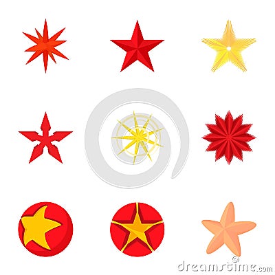 Geometric figure star icons set, cartoon style Vector Illustration