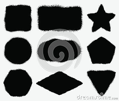 Geometric figures with jagged or hairy edges. Abstract grunge ba Vector Illustration