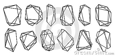 Geometric frames polyhedrons. Luxury decorative modern polygonal geometric banner elements. Realistic detailed golden Vector Illustration