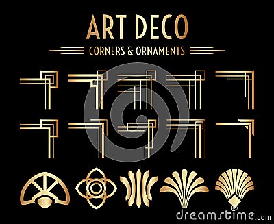 Geometric Gatsby Art Deco Corner and Ornament Set Vector Illustration