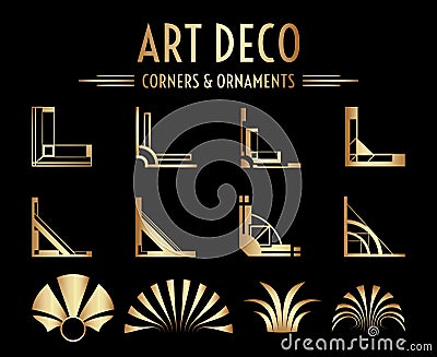 Geometric Gatsby Art Deco Corner and Ornament Set Vector Illustration