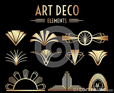 Geometric Gatsby Art Deco Ornaments or Decoration Elements Vector Illustration