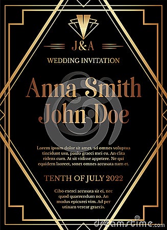 Geometric Gatsby Art Deco Style Wedding Invitation Design Vector Illustration