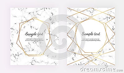 Geometric gold line frame on the marble texture. Minimalist placard, gold frame. Template for design invitation, save the Date, ca Vector Illustration