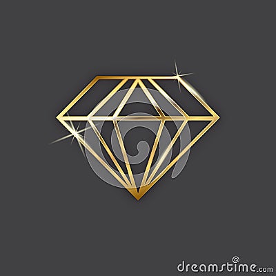 Geometric golden lined diamond Vector Illustration