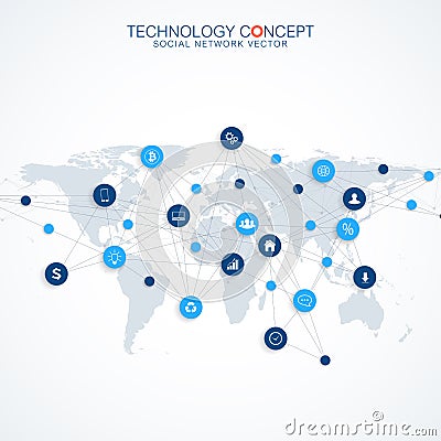 Geometric graphic background communication. Cloud computing and global network connections concept design. Big data Vector Illustration