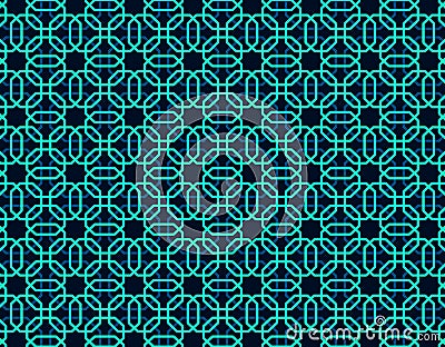 Geometric green-blue octagons repetion set collage with dark blue Stock Photo