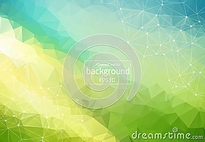 Geometric Green Blue Polygonal background molecule and communication. Connected lines with dots. Minimalism background. Concept of Vector Illustration