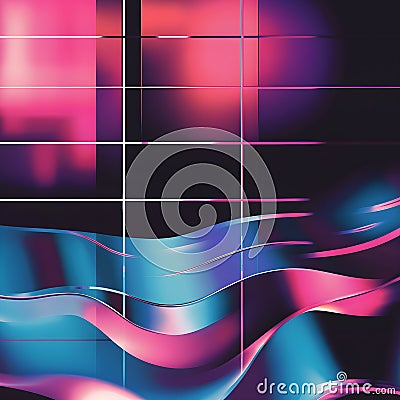 Flowing shapes and grid pattern merge in abstract background, creating a modern and dynamic design with vibrant colors Stock Photo