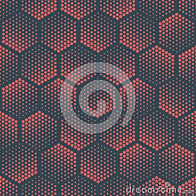 Geometric Halftone Pattern Dotted Hexagons Red Blue Abstract Tileable Background Vector Illustration