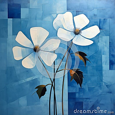 Geometric Harmony: A Graceful Movement Of White Flowers Cartoon Illustration