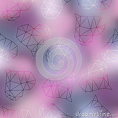 Geometric hearts on blur pink background. Vector Illustration