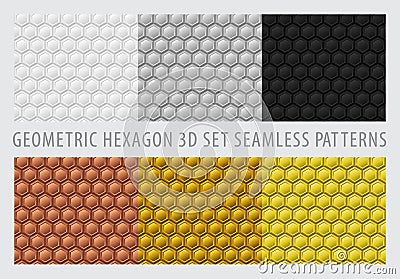 Geometric Hexagon 3d Set Seamless Metallic Color Vector Illustration