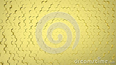 Geometric hexagonal abstract gold background. Surface with hexagonal honeycomb pattern, light and shade. 3D illustration Cartoon Illustration