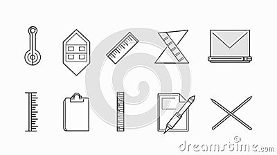 Geometric Icon Set of Square, Triangle & Measuring Instruments for Design Projects Vector Illustration