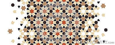 Geometric islamic arabic flower pattern, texture. Geometric halftone texture with color tile disintegration. Vector Illustration
