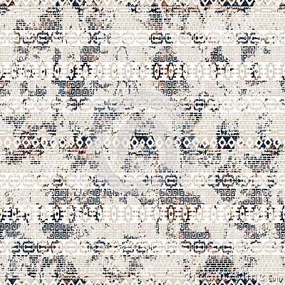 Geometric kilim ikat pattern with grunge texture Stock Photo