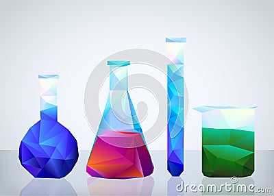 Geometric laboratory glassware in style origami Vector Illustration