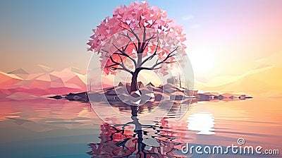 Geometric Landscape in Half Poly Style Stock Photo