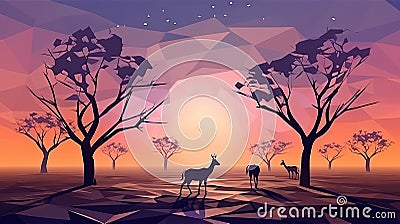 Geometric Landscape in Half Poly Style Stock Photo